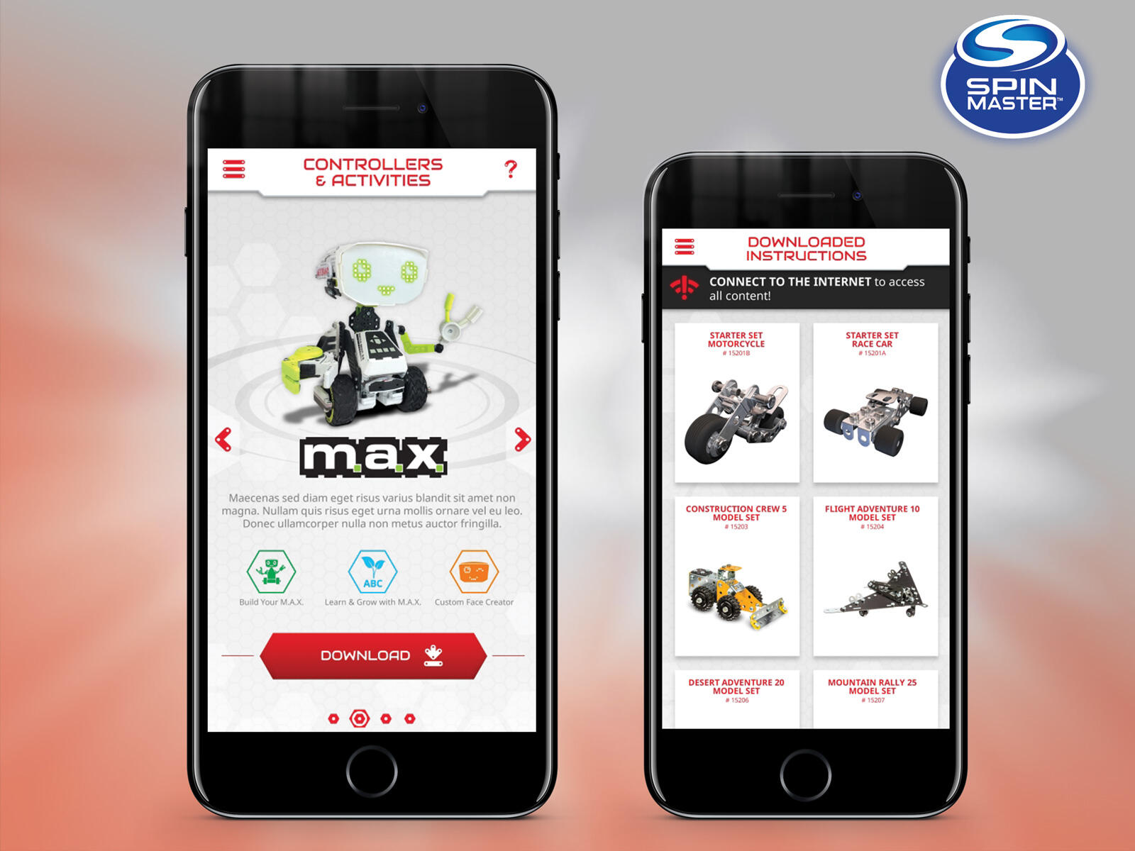 Interface d'application conçue pour Spin Master