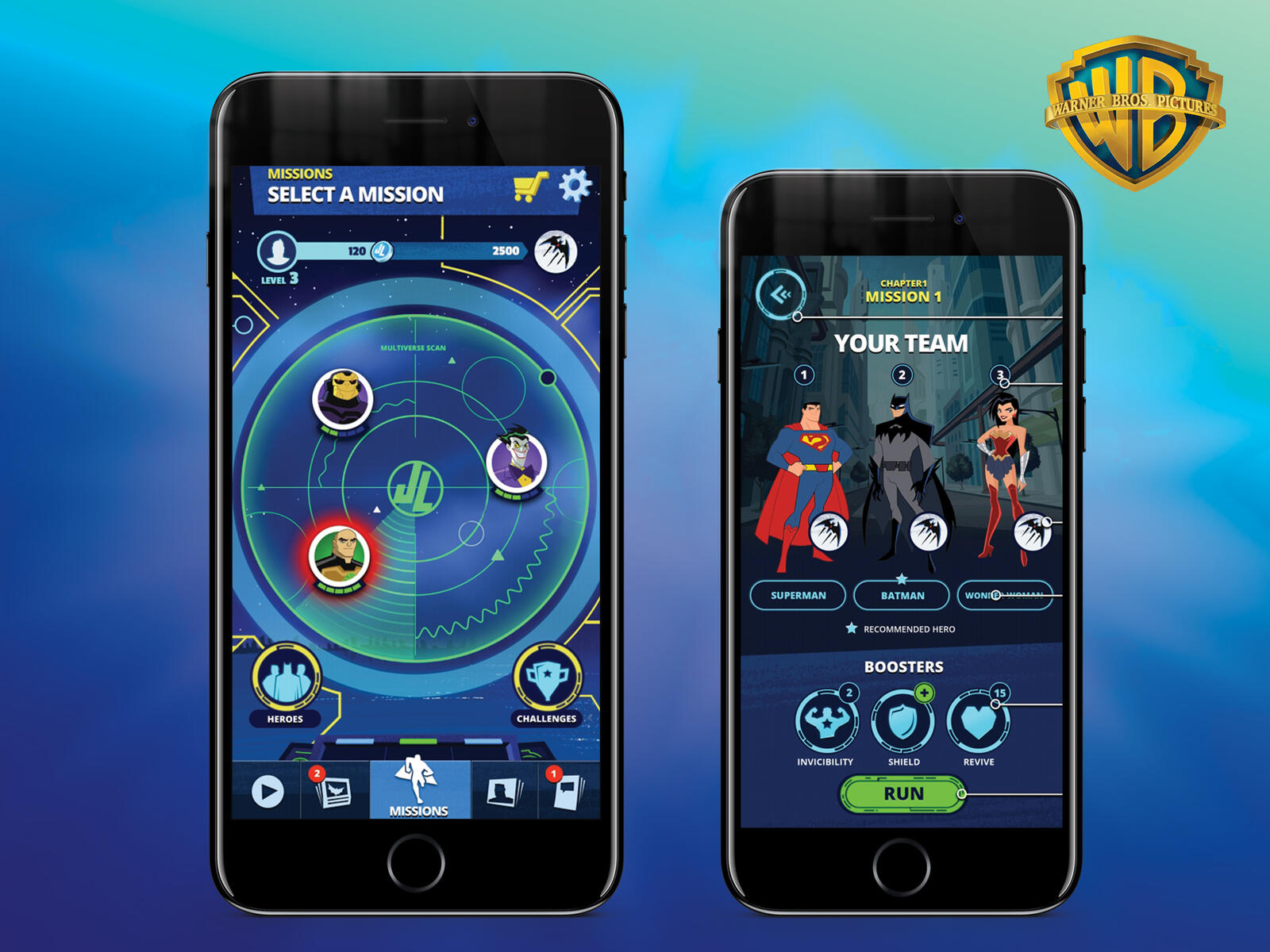Interface de jeu vidéo conçue pour la compagnie Warner Bros.